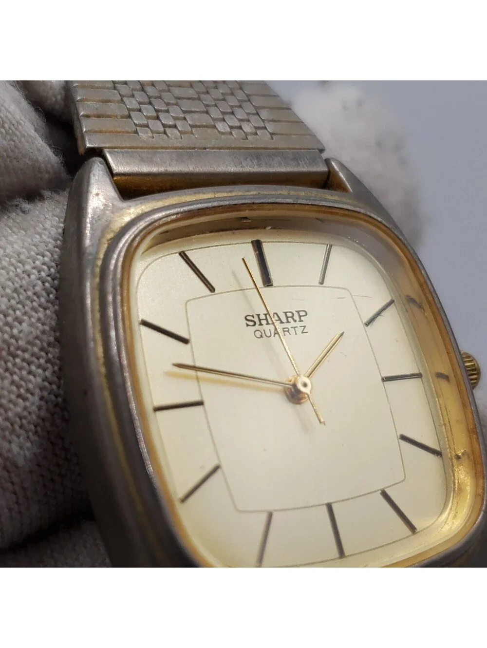 Vintage Sharp Quartz Watch 29mm Square Adjustable Band Tone New Battery